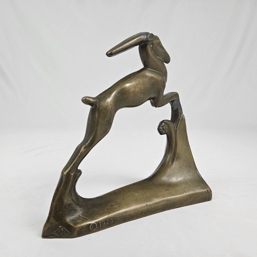 Antique Antelope Gazelle Bookend Doorstop 1929 Art Deco Cast Metal Brass
